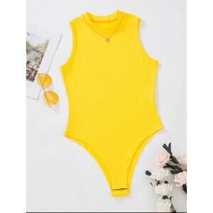 SHEIN Unity Summer Solid
Ribbed Yellow Sleeveless Bodysuit Size XL